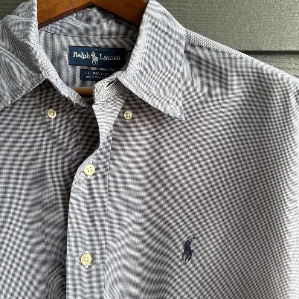 Ralph Lauren Ellington 100% Cotton Button Front Dress Shirt Gray Large - Picture 3 of 8